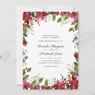 Convites Casamento de Natal Floral da Burgundy Watercolor