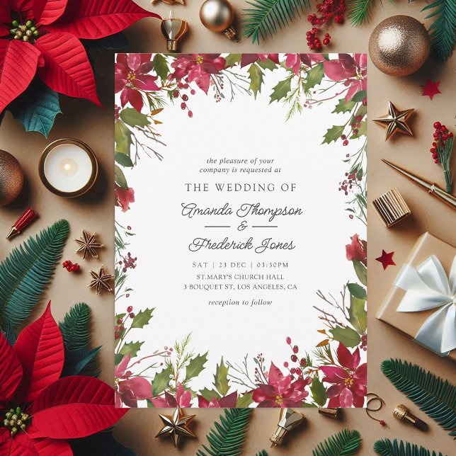 Convites Casamento de Natal Floral da Burgundy Watercolor (Burgundy Watercolor Floral Christmas Wedding Invitation)