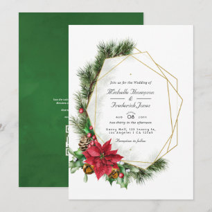Convites Casamento de Natal Floral Geométrico com Código QR