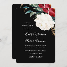 Convites Casamento de Natal Floral Negro Elegante