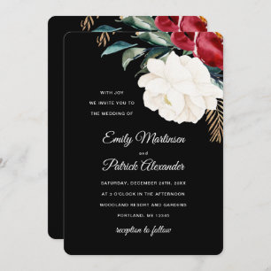 Convites Casamento de Natal Floral Negro Elegante