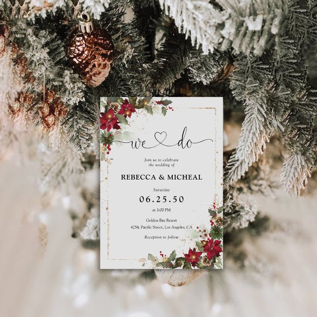 Convites Casamento de Natal Floral Rustic Pine Poinsettia (Criador carregado)