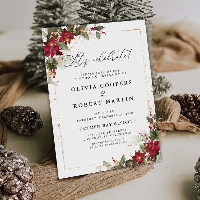 Convites Casamento de Natal Floral Rustic Pine Poinsettia (Criador carregado)