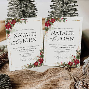 Convites Casamento de Natal Floral Rustic Pine Poinsettia