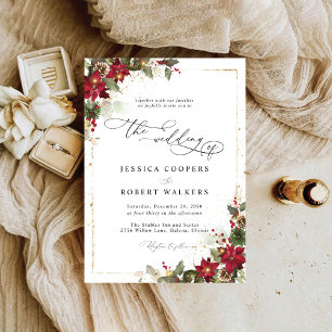 Convites Casamento de Natal Floral Rustic Pine Poinsettia