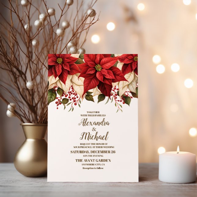 Convites Casamento de Natal Floral Rustic Pine Poinsettia (Criador carregado)