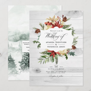 Convites Casamento de Natal Floresta de Inverno Rústico Cód