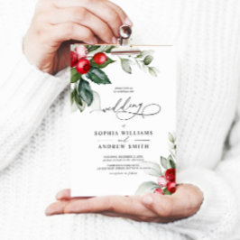 Convites Casamento de Natal Greenery & Red Berries