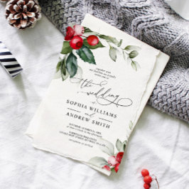 Convites Casamento de Natal Greenery & Red Berries