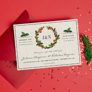 Convites Casamento de Natal Holiday Wreath Poinsettia
