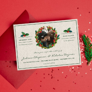 Convites Casamento de Natal Holiday Wreath Poinsettia