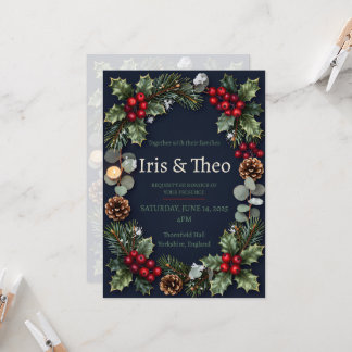 Convites Casamento de Natal Inverno Folhas de Azevinho Pinh