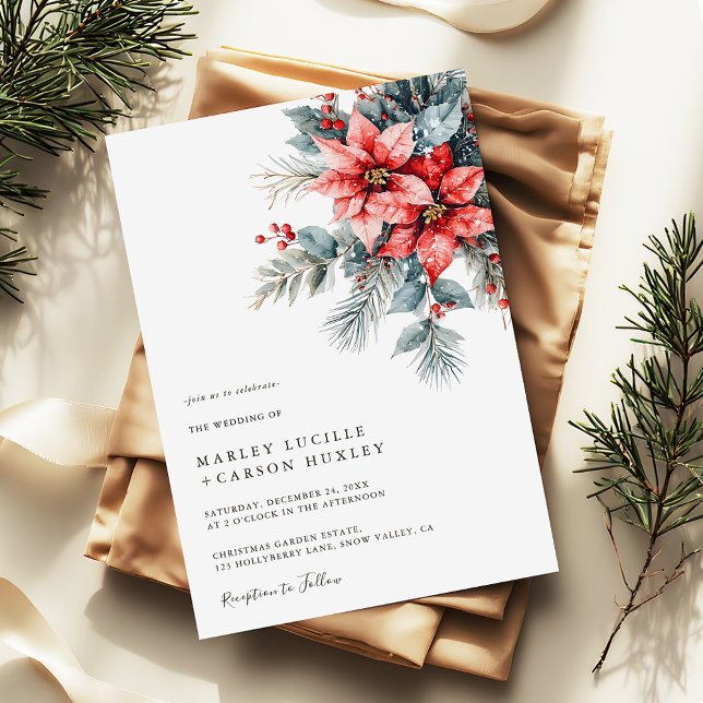 Convites Casamento de Natal Moderno Floral de inverno (Criador carregado)