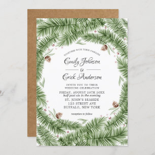 Convites Casamento de Natal Pinecone Kraft, Agulha de Pinec