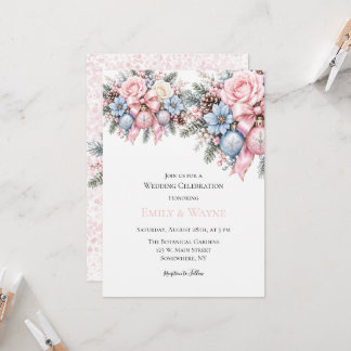 Convites Casamento de Natal Rosa Azul Pastel