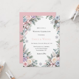Convites Casamento de Natal Rosa Azul Pastel