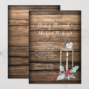 Convites Casamento de Natal Rustic Antique Lanterna Holly