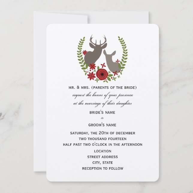Convites Casamento de Natal Rustic Deer (Frente)