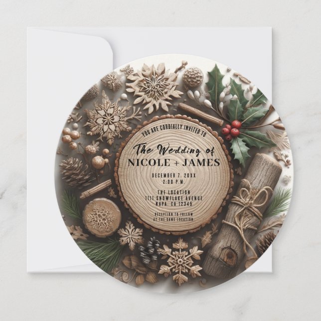 Convites Casamento de Natal Rustic Winter Holiday Country (Frente)
