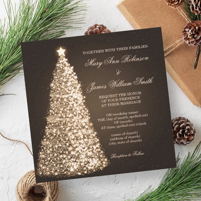 Convites Casamento de Natal Sparkle Dourado (Sparkle Christmas Wedding Gold Invitation)