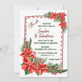 Convites Casamento de Natal vermelho Floral Rustic Poinsett