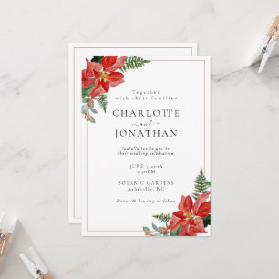 Convites Casamento de Natal Vermelho Poinsettia de Inverno