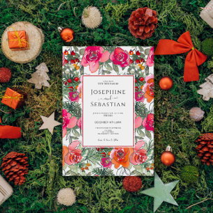 Convites Casamento de Natal Watercolor Floral Holly Berries