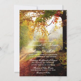 Convites Casamento de Natureza de Outono com Folhas de Outo