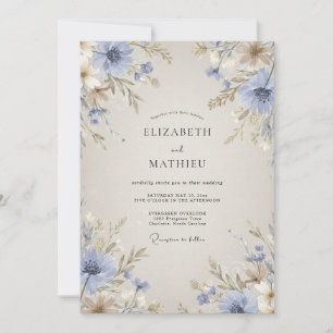 Convites Casamento de Natureza Delicada Azul Centáurea