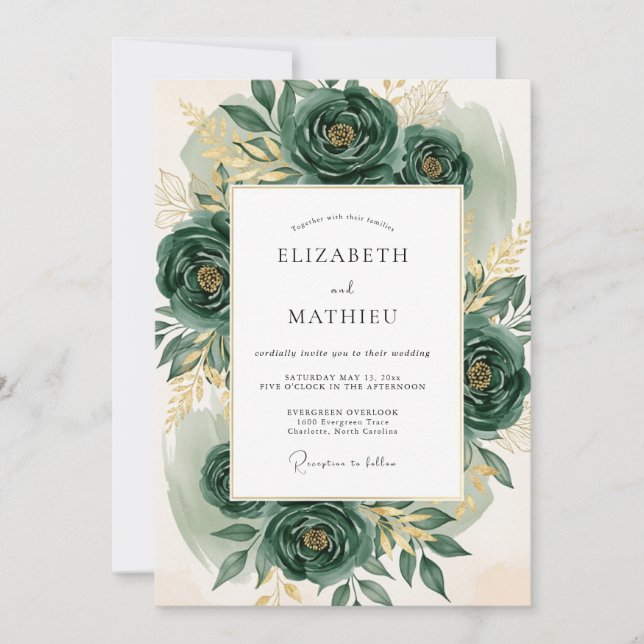 Convites Casamento de Natureza Nobre Esmeralda Verde (Frente)