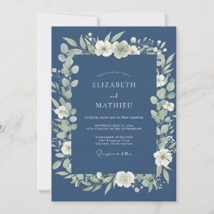 Convites Casamento de Natureza Sedutora Azul Naval