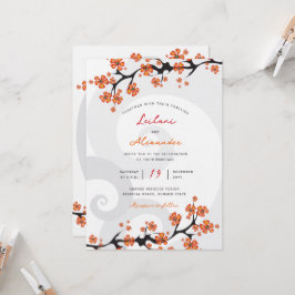 Convites Casamento de Nave Tropical Orange Hibiscus Fusion 