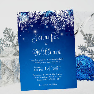 Convites Casamento de Neves com Flocos de Neve Azul Elegant