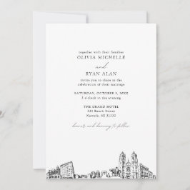 Convites Casamento de Newark Branco e Preto do Skyline Mode
