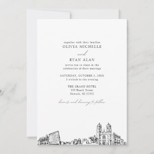 Convites Casamento de Newark Branco e Preto do Skyline Mode