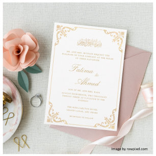 Convites Casamento de Nikah Elegant Muslim Islâmico Branco