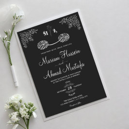 Convites Casamento de Nikah Islâmico Floral Negro e Branco