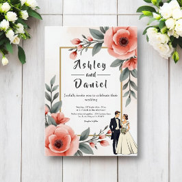 Convites Casamento de Noite Floral de Cor de Água Rosa Esbr