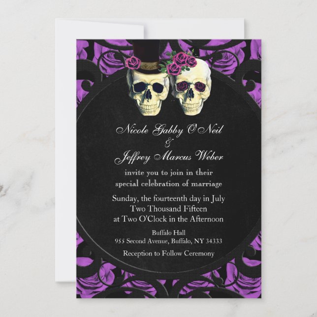 Convites Casamento de noiva e noiva de pele roxa (Frente)