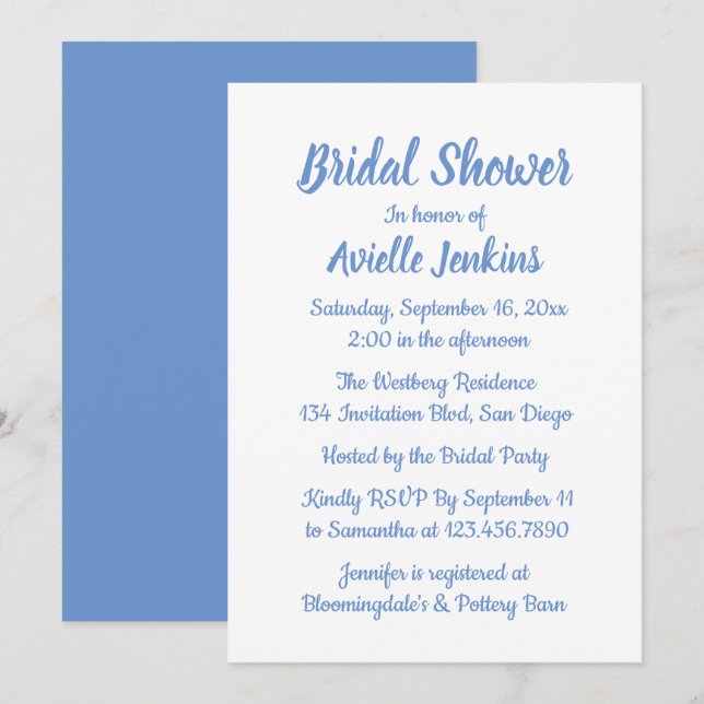 Convites Casamento de Noivado Azul Centáurea e Branco (Frente/Verso)