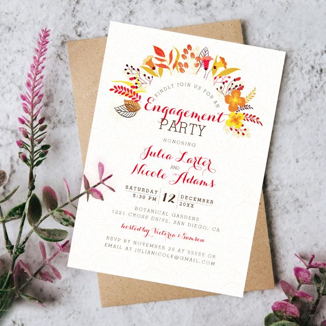 Convites Casamento de Noivado de Folhas de Flores Silvestre (Criador carregado)