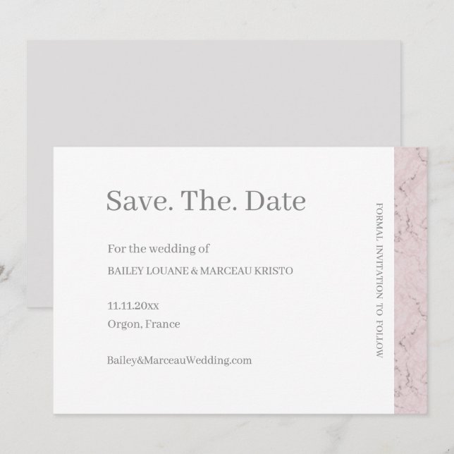 Convites Casamento de Noivado Rosa Empoeirado Cinza Mármore (Frente/Verso)