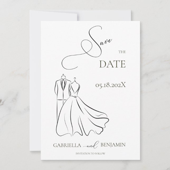 Convites Casamento de Noivado Salvar Data Preto e Branco Mi (Frente)
