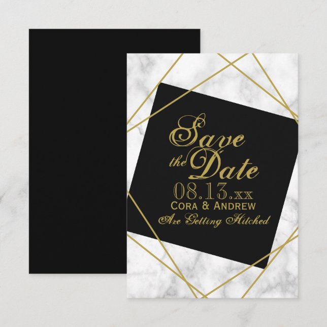 Convites Casamento de Noivado Salvar Data Preto e Dourado F (Frente/Verso)