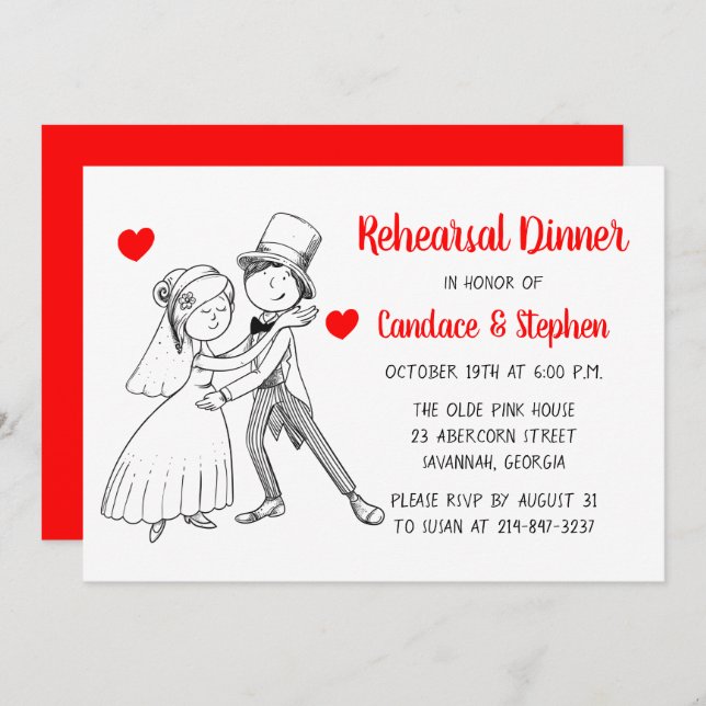 Convites Casamento de noivas de noiva do Janto de Ensaio Ve (Frente/Verso)