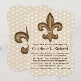 Convites Casamento de Nola Dourada e Branca Fleur De Lis