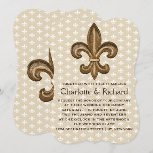 Convites Casamento de Nola Dourada e Branca Fleur De Lis