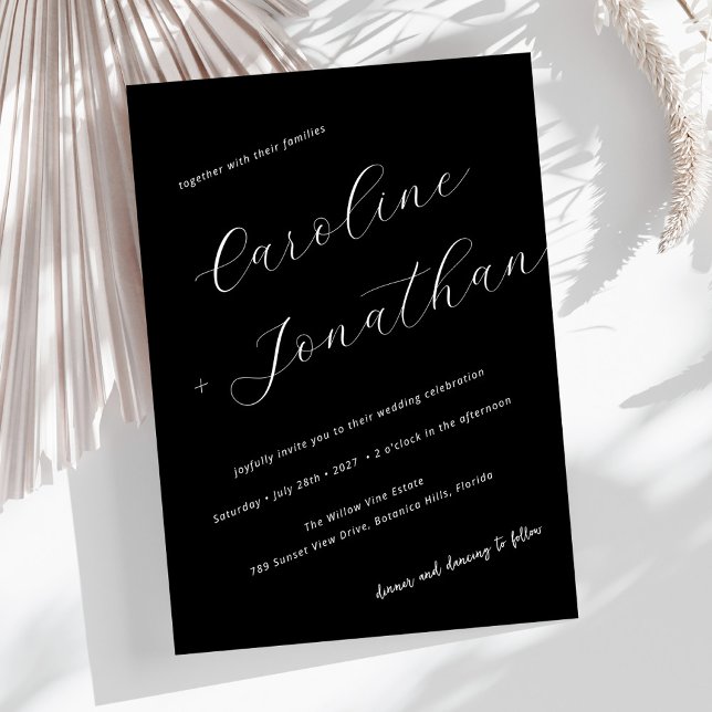 Convites Casamento de Nomes de Caligrafia Moderna Negra Min (Criador carregado)