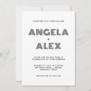 Convites Casamento de Nomes Retroativos Geométricos Pretos
