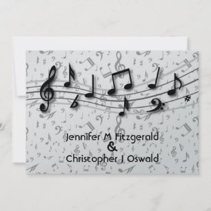 Convites Casamento de Notas Musicais de Black and Cinza